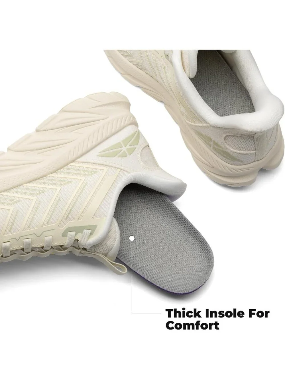 Women's Ivory Walking Shoes Non Slip Pull On Round Toe Athletic Tennis Sneakers